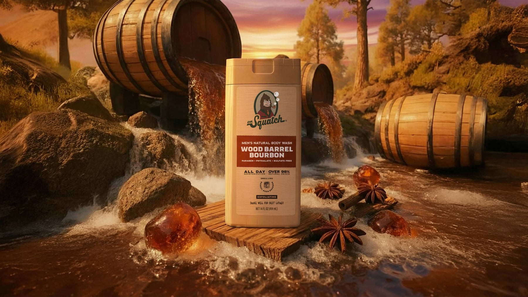 14 oz Wood Barrel Bourbon Exfoliating Body Wash - Rugged Routine